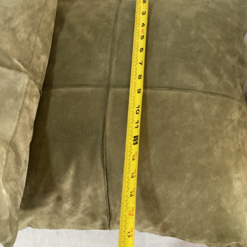 Crate & Barrel accent sofa pillows (2) Dust Suede Spruce green 20” feather fill